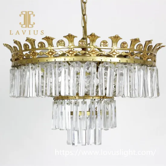 Gold brass crown strip shape crystal chandelier Light luxury design pendant light for living room