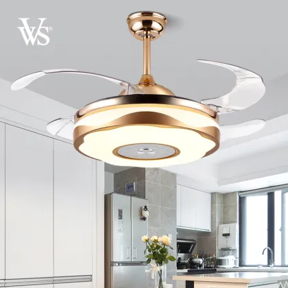 Golden Iron Round Restaurant Ceiling Fan with Pendant Lights