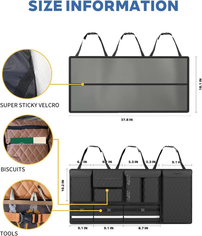 PU Leather Foldable Car Backseat Hanging Organizer