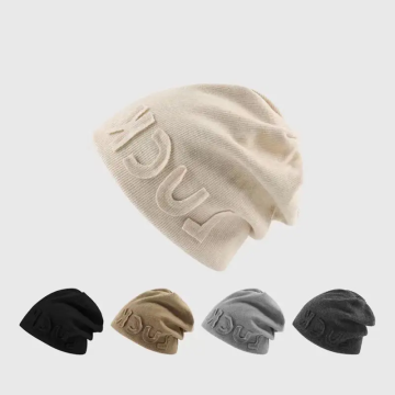 Unisex Winter Knitted Cuffed Skull Cap - Letter Beanie Hats for Women