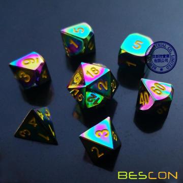 Bescon Fantasy Rainbow Solid Metal Dice Set of 7, Heavy Duty Rainbow Metallic Polyhedral D&D Role Playing Game Dice