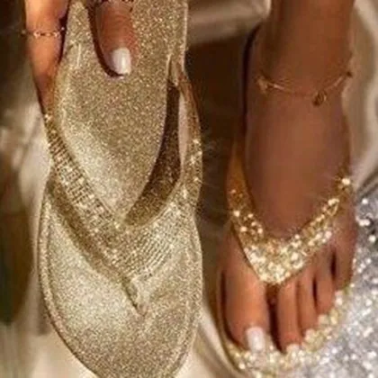 Shimmering Women's Flip Flops: Rhinestone-Encrusted Sandals and Slides for Elegant Footwear