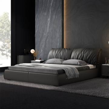 Modern Minimalist Italian Leather Bed with Elephant Ear Design for Small Master Bedrooms