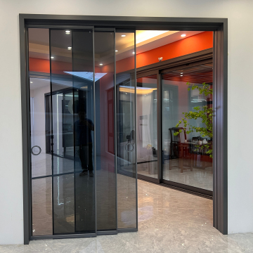 Modern Double Glass Aluminum 3 Track Sliding Interior Door