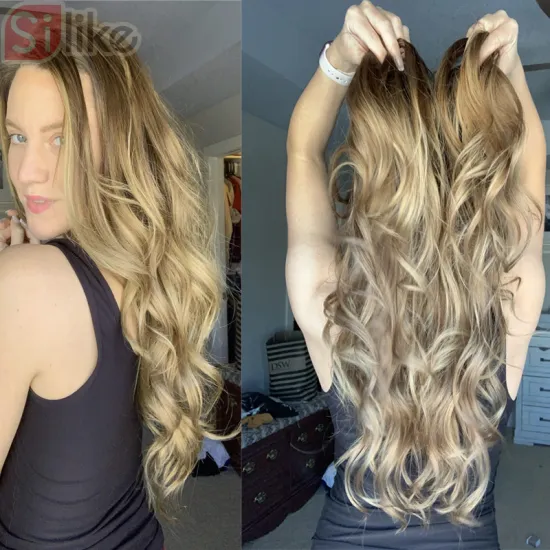 Silike 230g 32 inch Stretched Wavy water curly Heat Resistant Fiber 4 Clips one Piece Clip in curly  Synthetic Hair Extensions