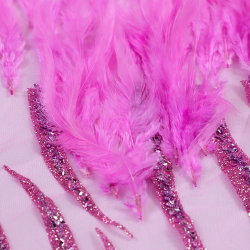 Baby Pink Feather Lưới Ren Váy cô dâu Ren