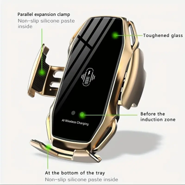 Fast Car Wireless Charging Stand & Phone Holder for iPhone 15/14/13/12 & Samsung S23/S22 & Xiaomi