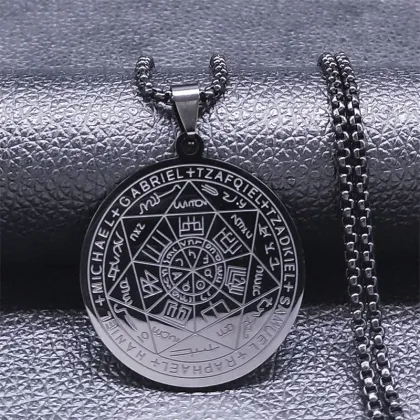 High Quality Stainless Steel Seven Archangel Protection Round Pendant Necklace