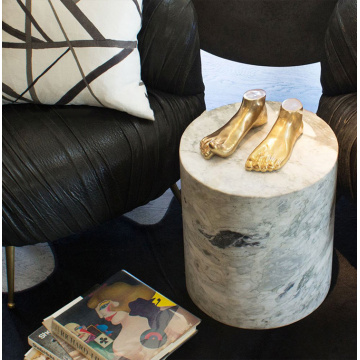 Modern Round Side Table with Volakas Marble