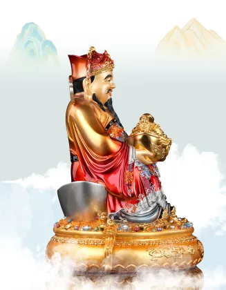 Seated Gilded Brass Statue of the God of Wealth