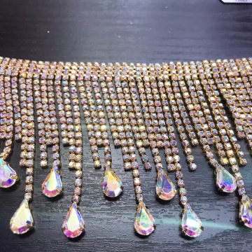 WHATSTONE Hot 8x13mm Drop Rhinestone Crystal Chain Tassel Trim Code Chain for Handmade DIY Wedding Garments and Decorations