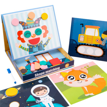 Interactive Kids Learning Toy: Wooden Magnetic Shape Pattern Puzzle with Painting and Drawing Board