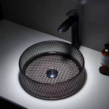 Black Round Diamond Crystal Sink Glass Bathroom Vanity Sink Faucet