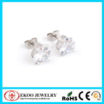 316L Surgical Steel Heart Shaped CZ Pronged Set Earring Stud