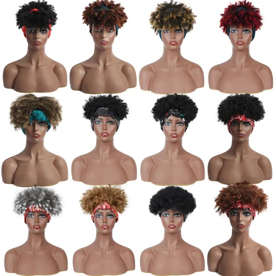 Afro short Omber brown Synthetic Wrap Wig Drawstring Culry Hair Wigs deep Short wigs