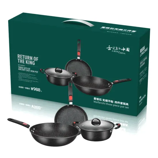 Iron Pot Three-piece Set Non-stick Frying Pan Cookware Gift Box