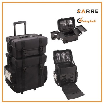 with Drawers and Side Pockets 2-in-1 Nylon Professional trolley cosmetic bag