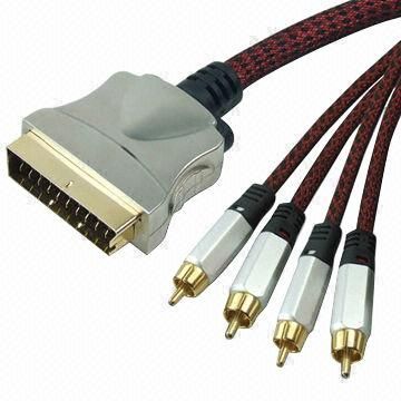 SCART-Stecker auf 4 RCA Cable Assemblies mit Metallhülle Plugs, hergestellt aus PVC