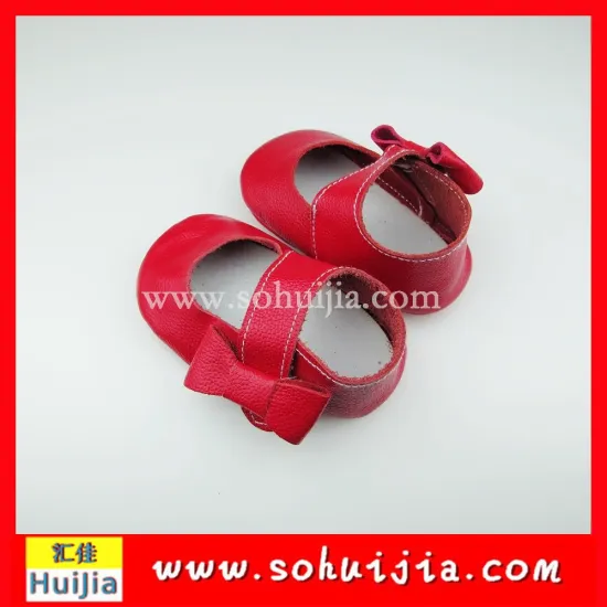 Factory supplier supermarket red bow cow leather moccasins baby shoes 2015
