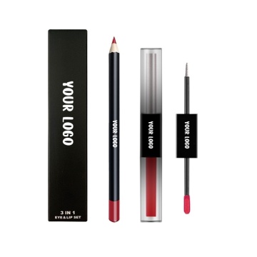 Kit de rouge à lèvres liquide végétalien avec crayon à lèvres et fard à paupières - Étiquette privée 3 en 1 ensemble de cadeaux de logo personnalisés