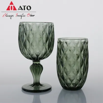 Green Goblet Wine Glass Pressed Green Glass Goblet