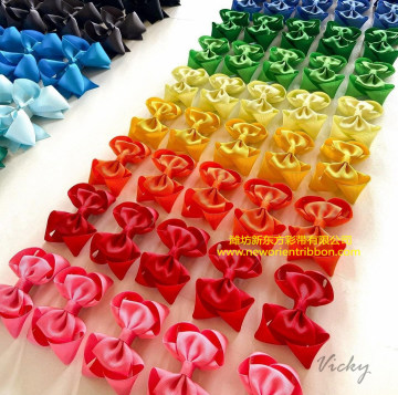 Hand-Made Satin/Organza/Grosgrain Braided Ribbon Lei Double/Single Face Satin Taffeta Sheer Organza Ribbon with Hair Bow Clip for Seasons Festival/Gifts/Xmas
