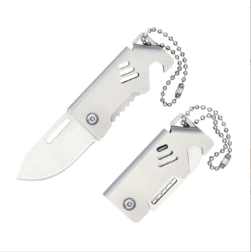 Stainless Steel Mini Folding Knife with D2 Steel Blade, Portable Sharpener and Keychain Hanger