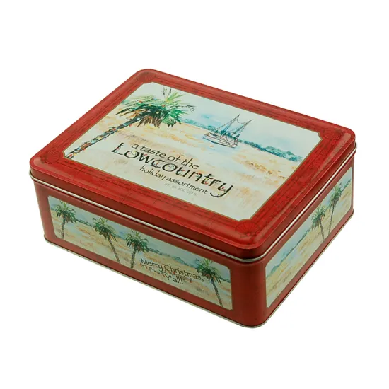 Metal Rectangle Christmas Tins for Biscuits and Sweets