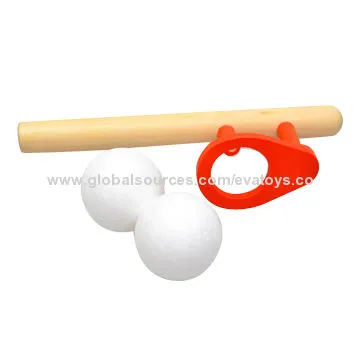 Wooden Blow Ball Toys, Wood + Green Painted, Measures 15.3*5*4cm