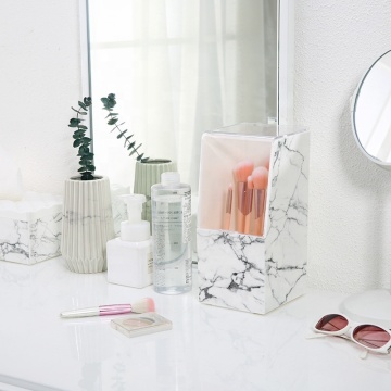 Organisateur de maquillage en acrylique en marbre - support de boîtier pour les rouges à lèvres et les pinceaux