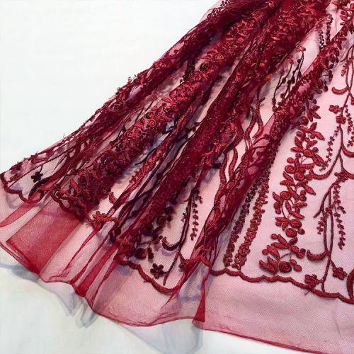 Red Sequin Lace Embroidery Fabric