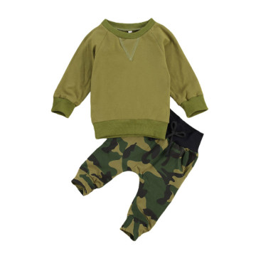 Baby Long Sleeves + Trousers, Camouflage Pattern Ribbed Closing Elastic Waist Adjustable Drawstring Spring Clothing