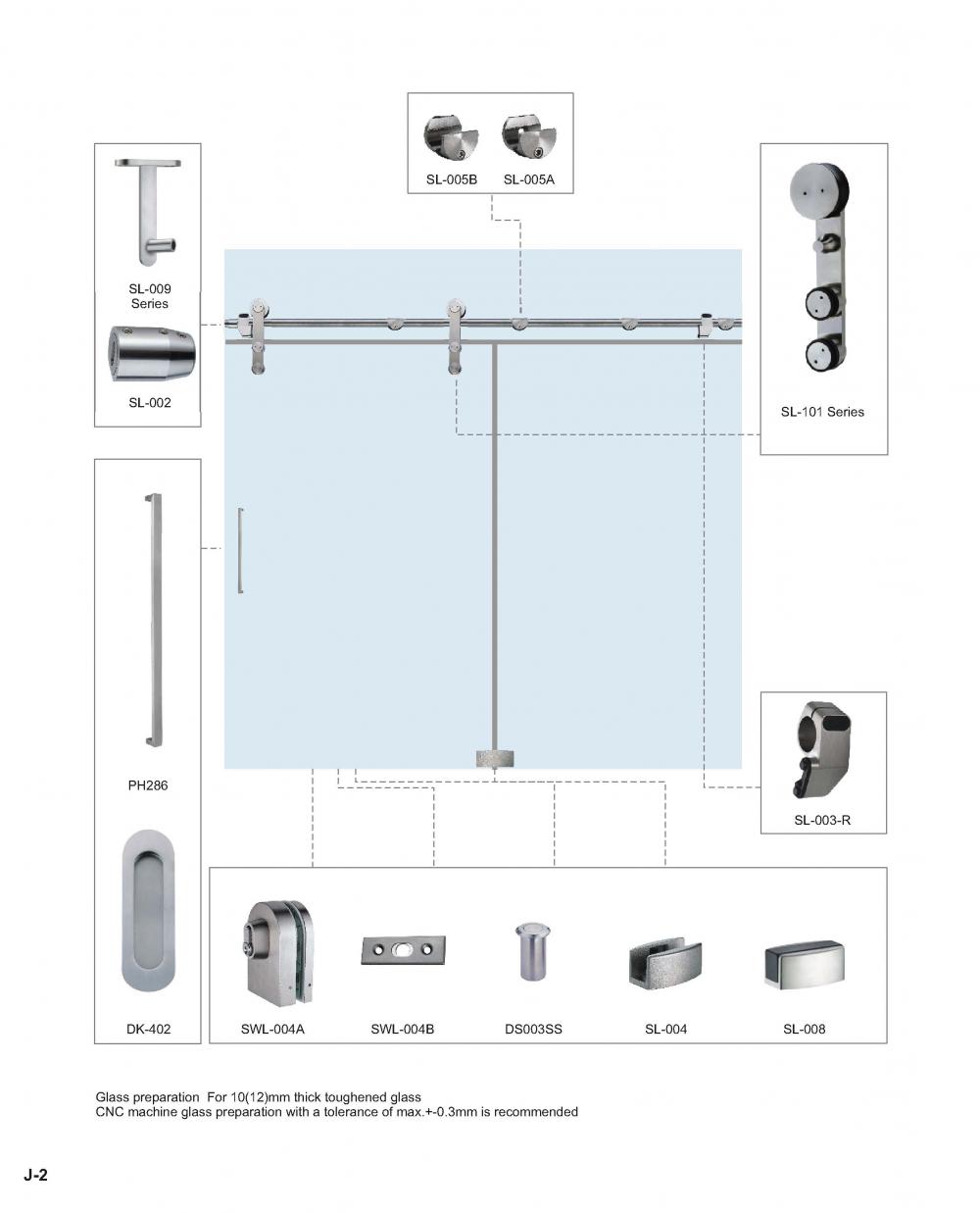 Stainless steel shower glass door sliding system