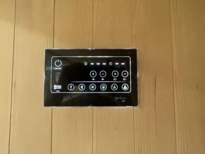 Outdoor Wet Steam Sauna Room with Harvia Stove and Cultured Stone