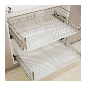 Modern Stainless Steel Kitchen Pull Basket for Double Drawers