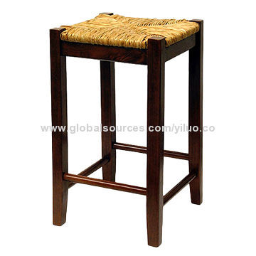 Wooden Fiber Rush Seat Backless Counter Stool