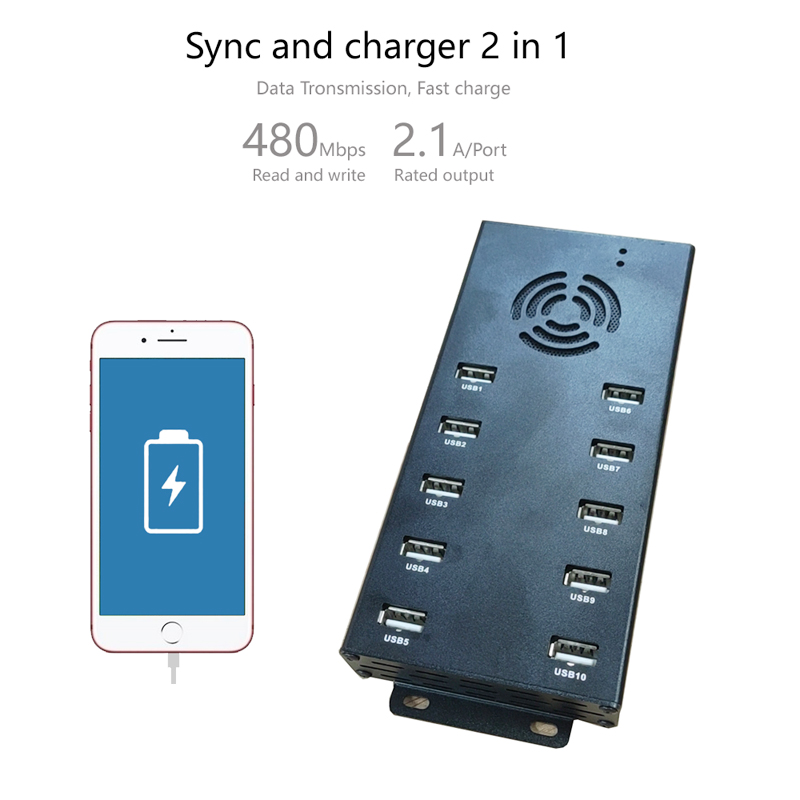 10-Port USB 2.0 Hub Sync and Charger 2 dalam 1 10-port usb 2.0 hub sync and charger 2 in 1