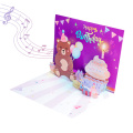 Biglietto d'auguri musicale popup personalizzato per buon compleanno con orso