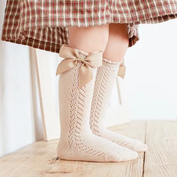 2024 High Quality Autumn New Baby Socks Spanish Loop Hollow Mesh Bow Girls Knee High Baby Socks