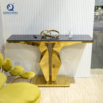 Modern Luxury Gold Stainless Steel Console Table with Real Marble - Italian Style Hallway Tables Wholesale