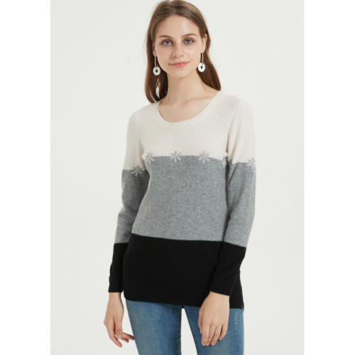 high quality women pure cashmere sweater with hand embroidery