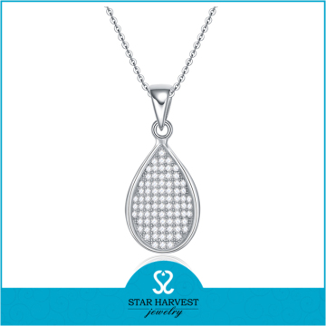 2015 New Designs 925 Sterling Silver Rain Drop Micro pave Necklace Pendant