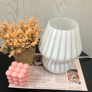 Korea Style Striped Mushroom Table Lamp - Murano Style Glass Lamp for Study or Living Room