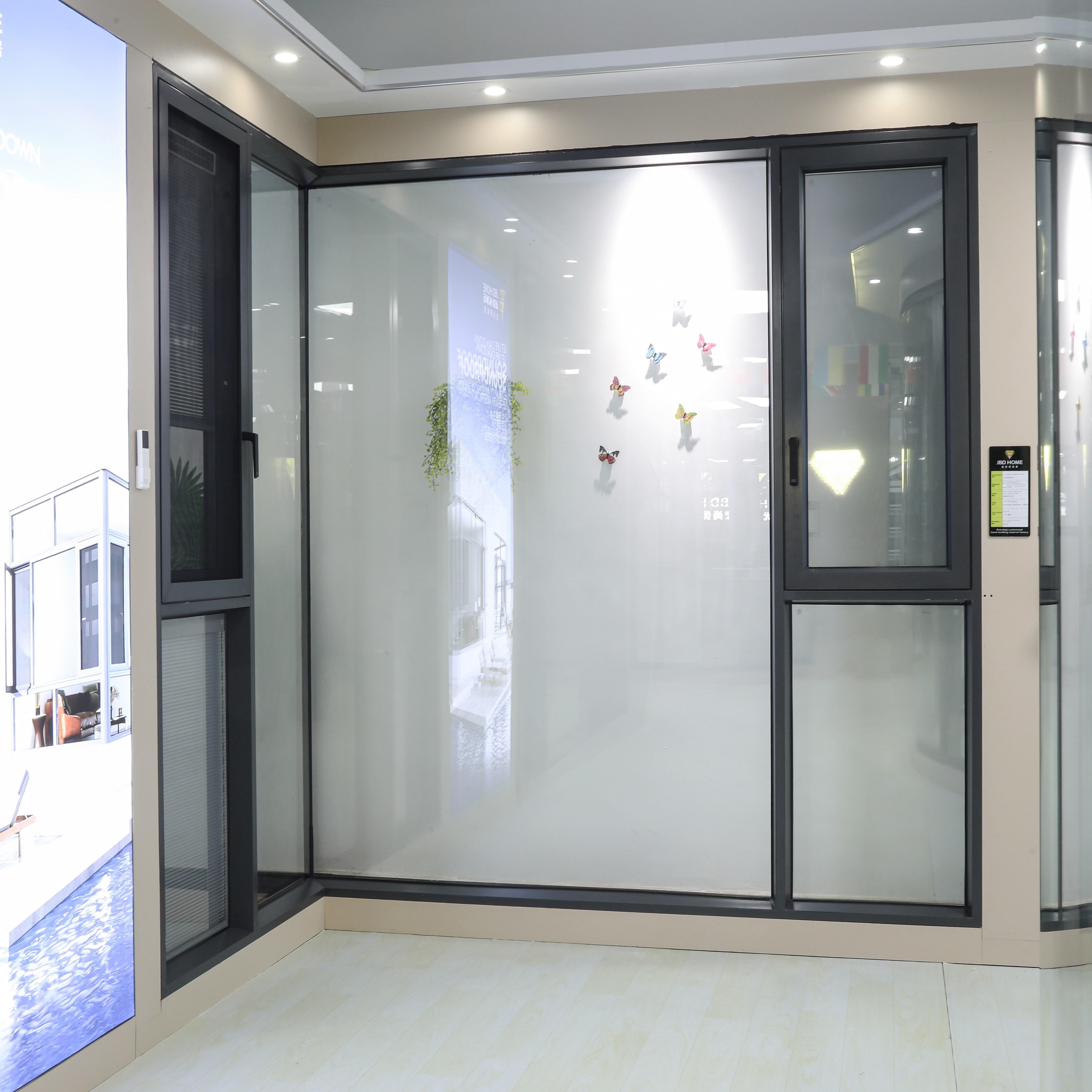 Door and window samples at the JBD HOME showroom in Foshan