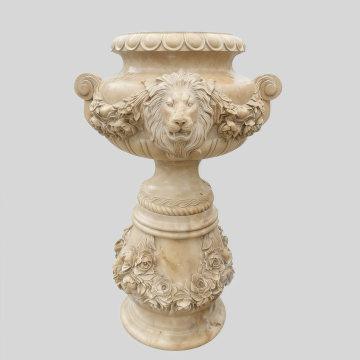Elegant Marble Garden Planter with Ornate Lion Design