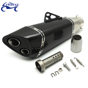 51MM Universal Motorcycle Muffler with Two Outlets and Full Carbon Construction - FCMUN187