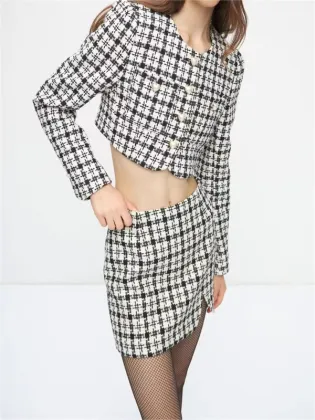 French Style Small Fragrant Pearl Buckle Suit Skirt