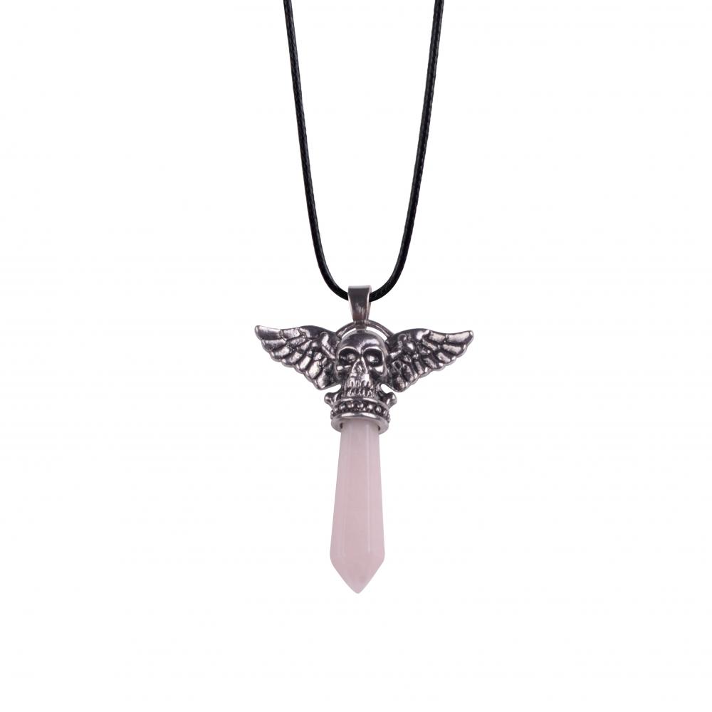 Collier pendentif hexagone crâne de pierre précieuse