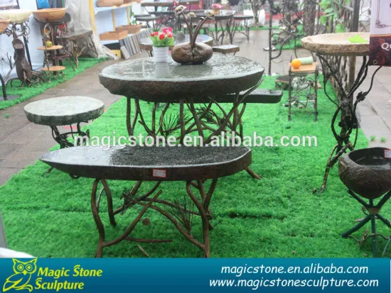 wrought iron chairs and tables with stone top