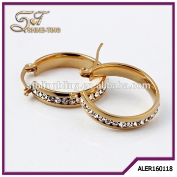 Wholesale gold colour stainless steel earrings with rhinestone